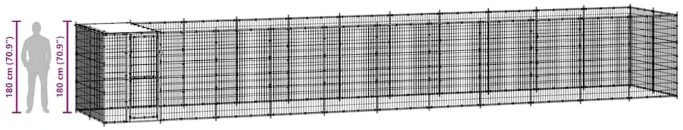 Lauko voljeras šunims su stogu, galvanizuotas plienas, 26,62m²