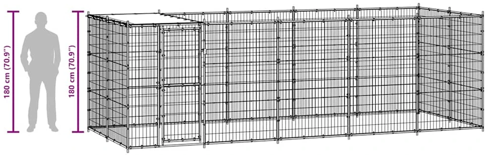 Lauko voljeras šunims su stogu, galvanizuotas plienas, 12,1m²