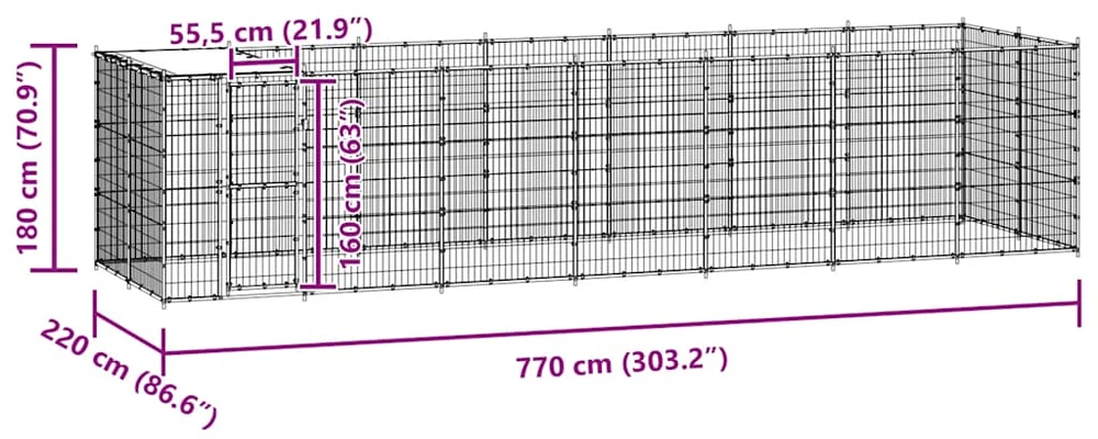 Lauko voljeras šunims su stogu, galvanizuotas plienas, 16,94m²