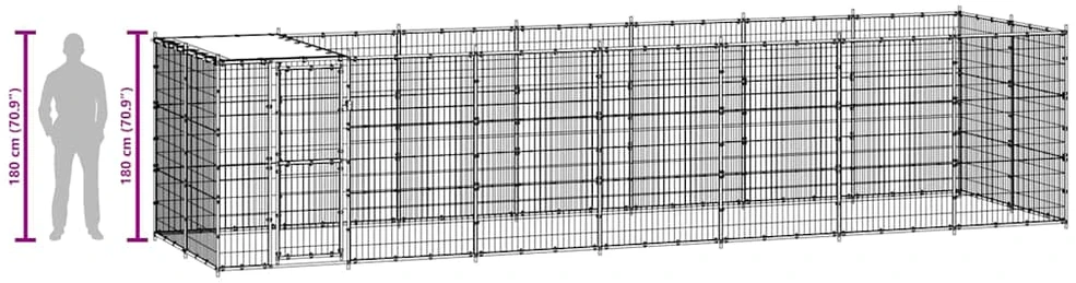 Lauko voljeras šunims su stogu, galvanizuotas plienas, 16,94m²