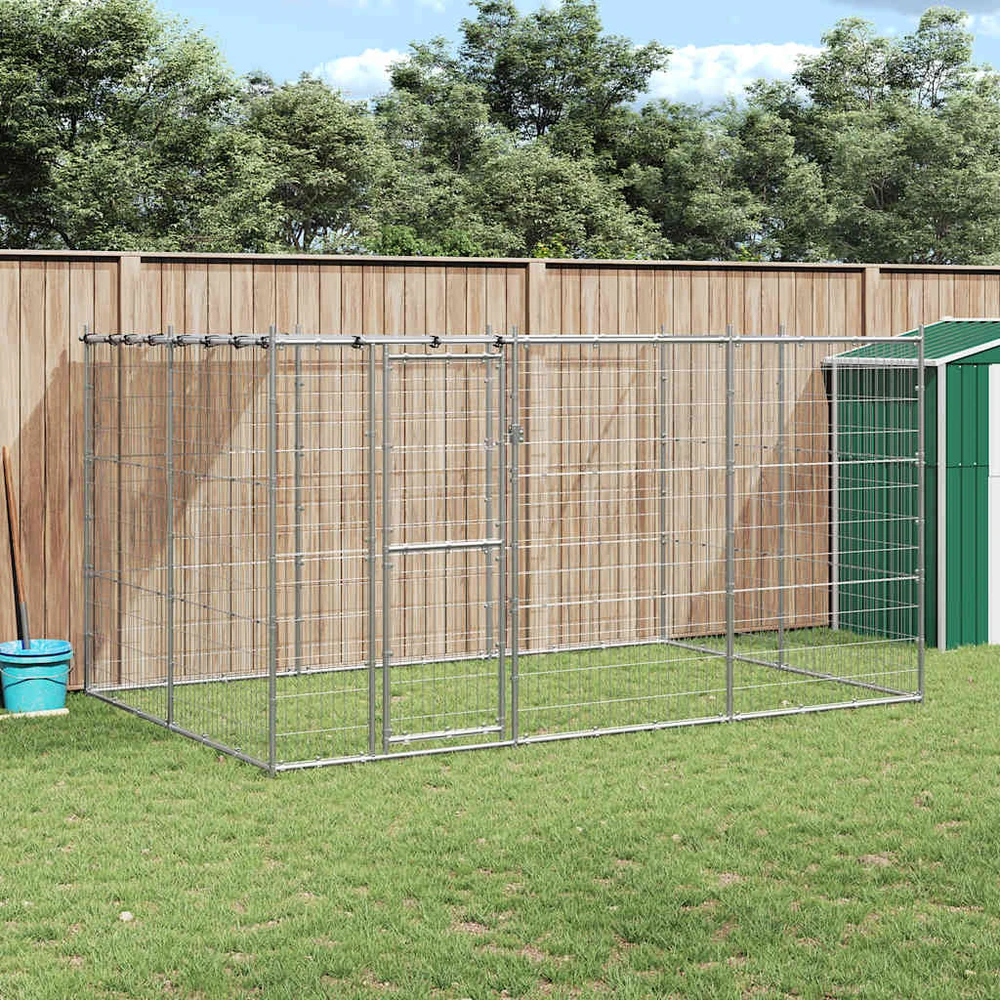Lauko voljeras šunims su stogu, galvanizuotas plienas, 7,26m²