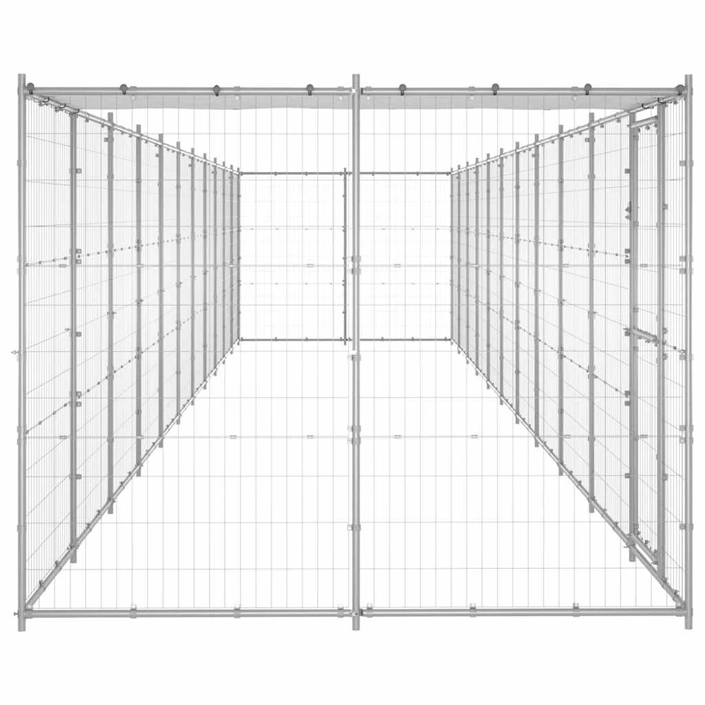 Lauko voljeras šunims su stogu, galvanizuotas plienas, 26,62m²