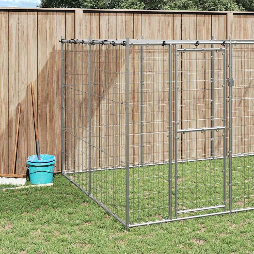 Lauko voljeras šunims su stogu, galvanizuotas plienas, 12,1m²
