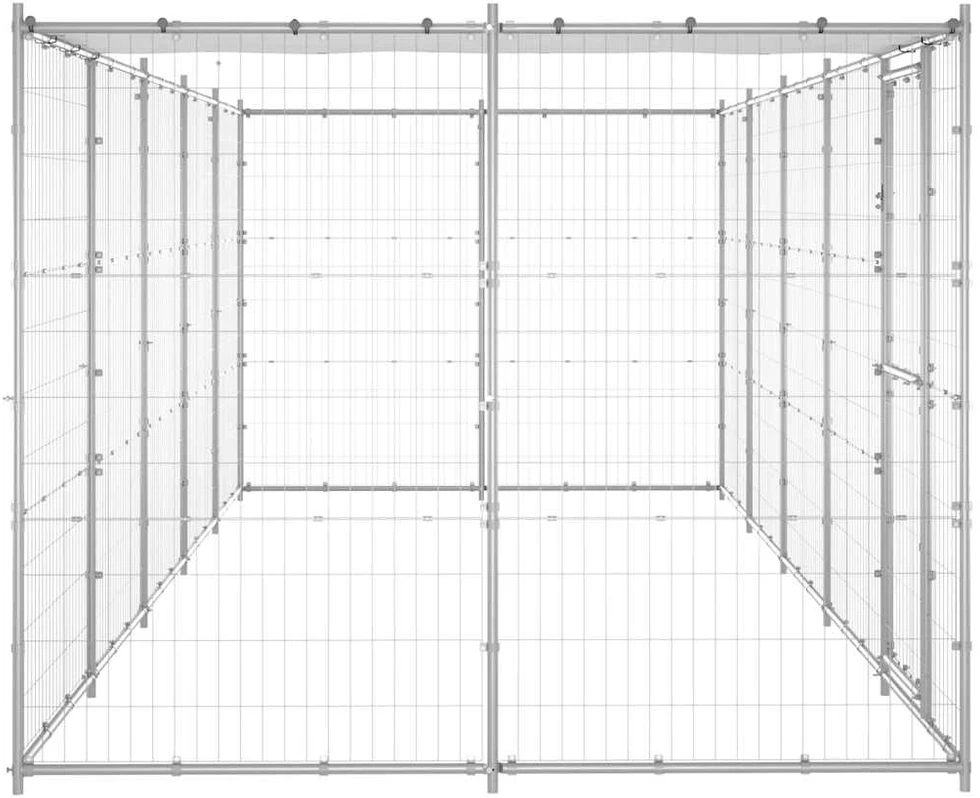 Lauko voljeras šunims su stogu, galvanizuotas plienas, 12,1m²