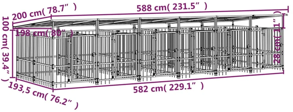 Lauko voljeras šunims su stogu, plienas, 11,26m²