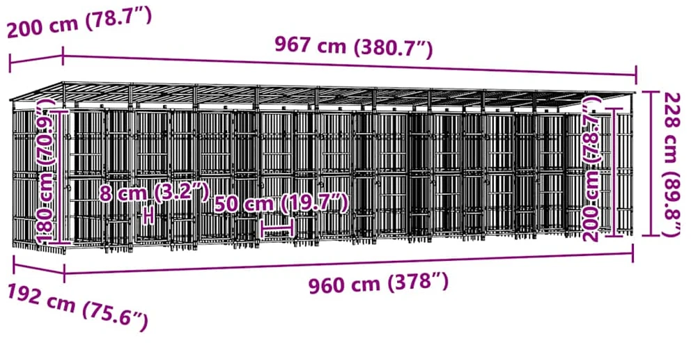 Lauko voljeras šunims su stogu, plienas, 18,43m²