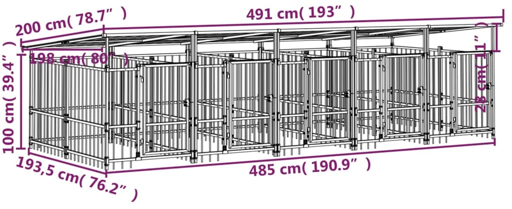 Lauko voljeras šunims su stogu, plienas, 9,38m²