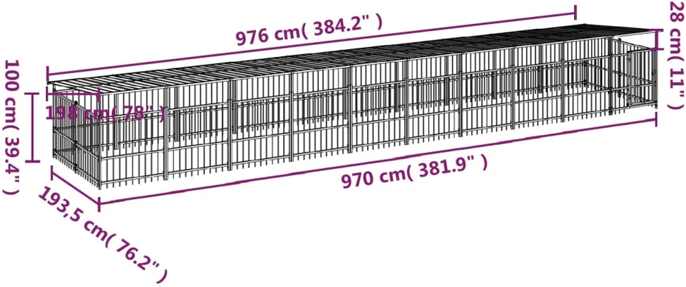 Lauko voljeras šunims su stogu, plienas, 18,77m²