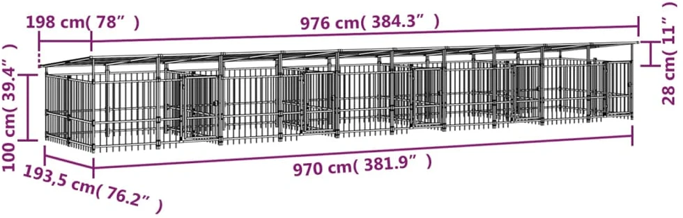 Lauko voljeras šunims su stogu, plienas, 18,77m²