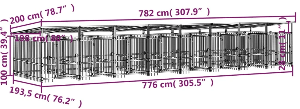 Lauko voljeras šunims su stogu, plienas, 15,02m²