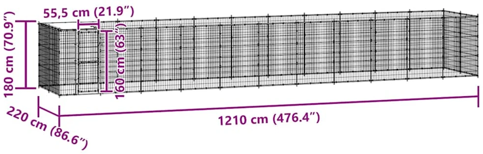 Lauko voljeras šunims su stogu, plienas, 26,62m²