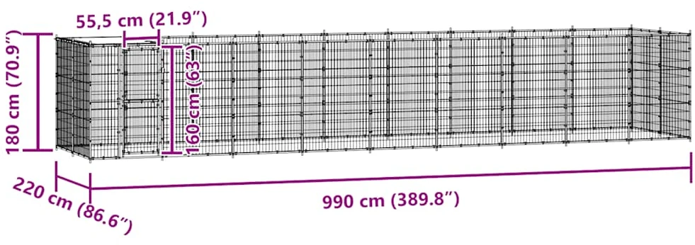 Lauko voljeras šunims su stogu, plienas, 21,78m²