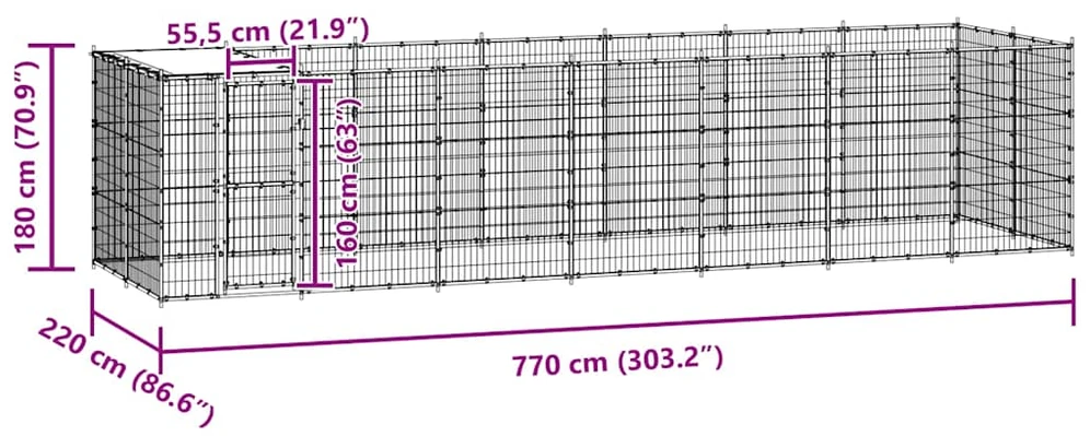 Lauko voljeras šunims su stogu, plienas, 16,94m²