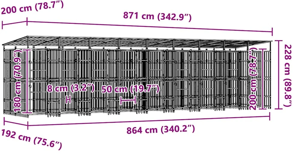 Lauko voljeras šunims su stogu, plienas, 16,59m²