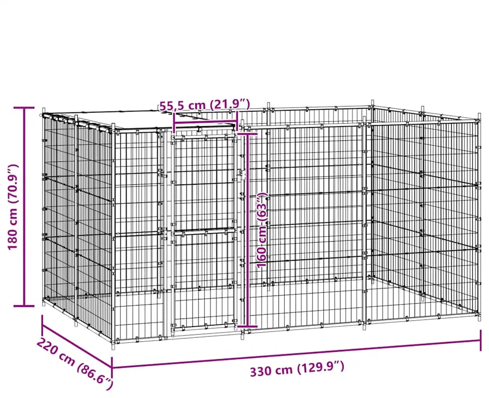 Lauko voljeras šunims su stogu, plienas, 7,26m²