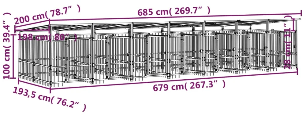 Lauko voljeras šunims su stogu, plienas, 13,14m²
