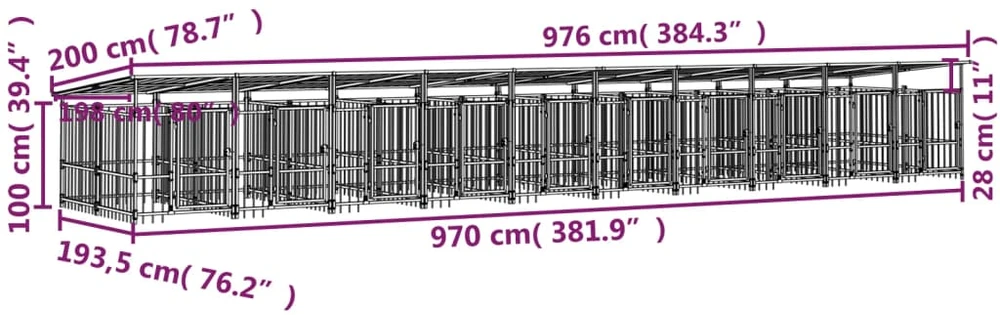 Lauko voljeras šunims su stogu, plienas, 18,77m²