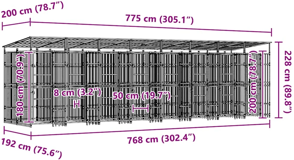 Lauko voljeras šunims su stogu, plienas, 14,75m²