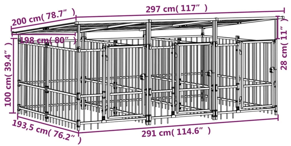 Lauko voljeras šunims su stogu, plienas, 5,63m²