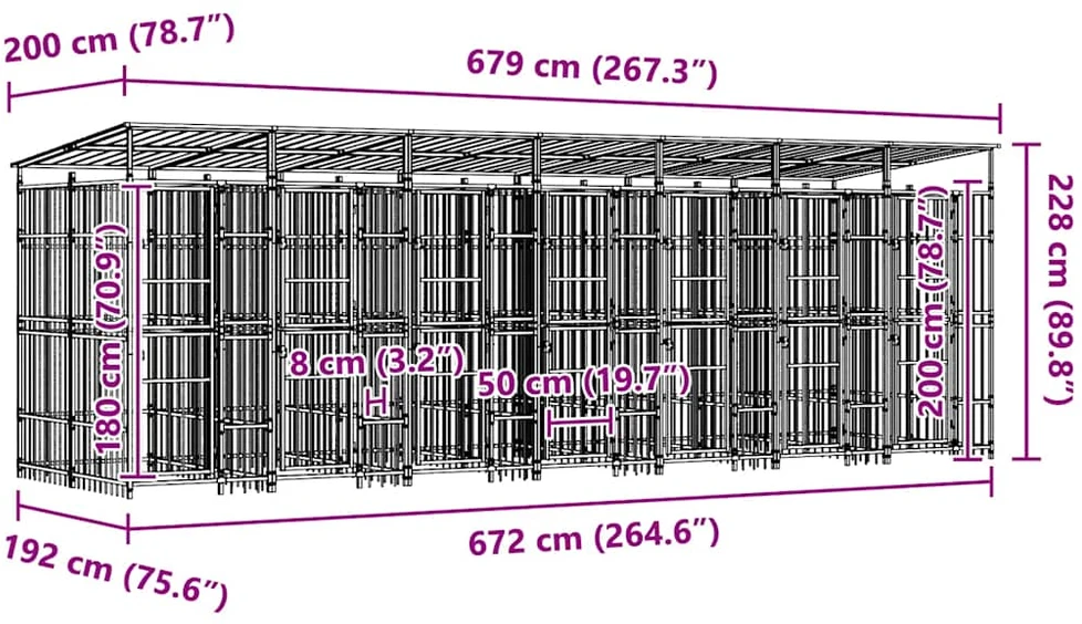 Lauko voljeras šunims su stogu, plienas, 12,9m²