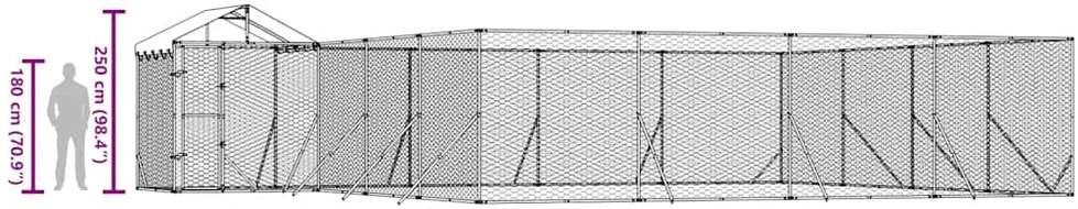 Lauko voljeras šunims su stogu, sidabrinis, 10x8x2,5m, plienas