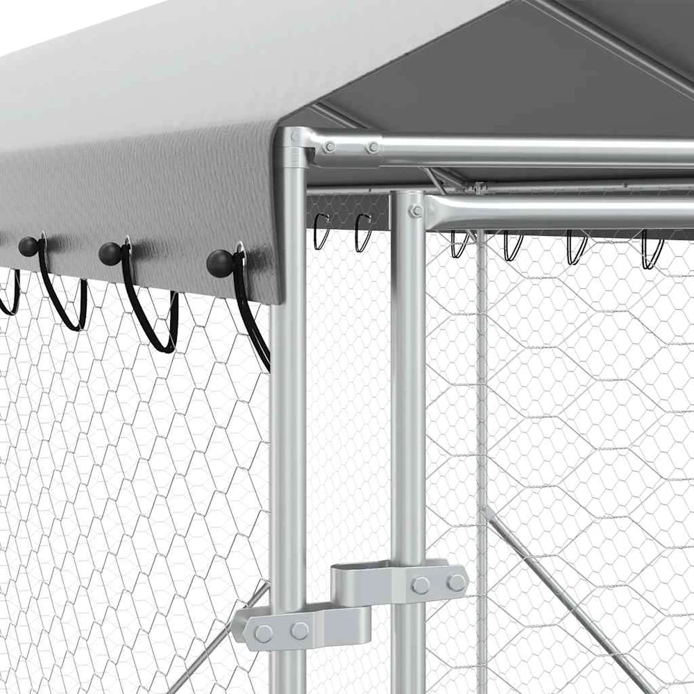 Lauko voljeras šunims su stogu, sidabrinis, 2x6x2,5m, plienas
