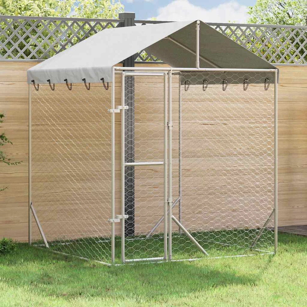 Lauko voljeras šunims su stogu, sidabrinis, 2x2x2,5m, plienas