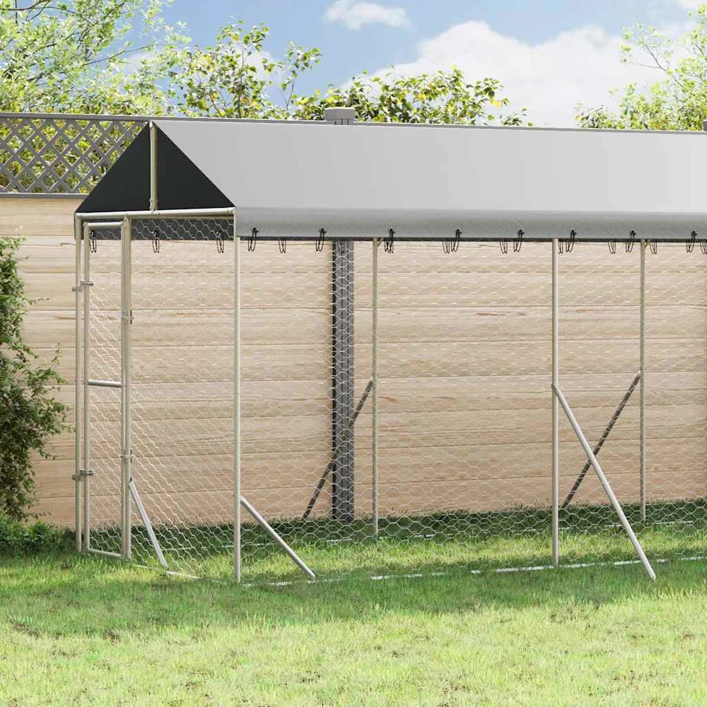 Lauko voljeras šunims su stogu, sidabrinis, 2x10x2,5m, plienas