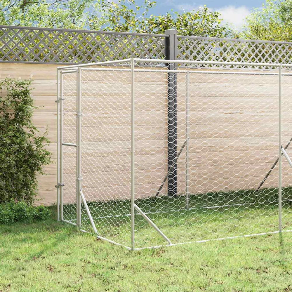 Lauko voljeras šunims su stogu, sidabrinis, 2x6x2,5m, plienas