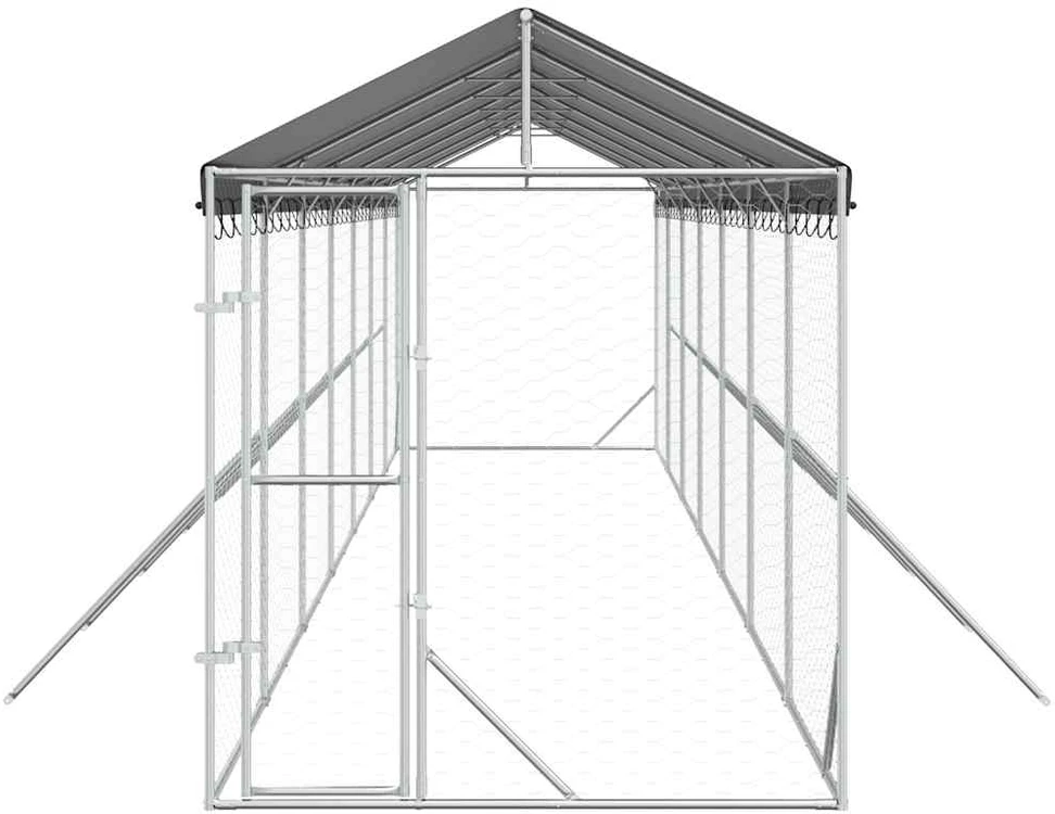 Lauko voljeras šunims su stogu, sidabrinis, 2x14x2,5m, plienas