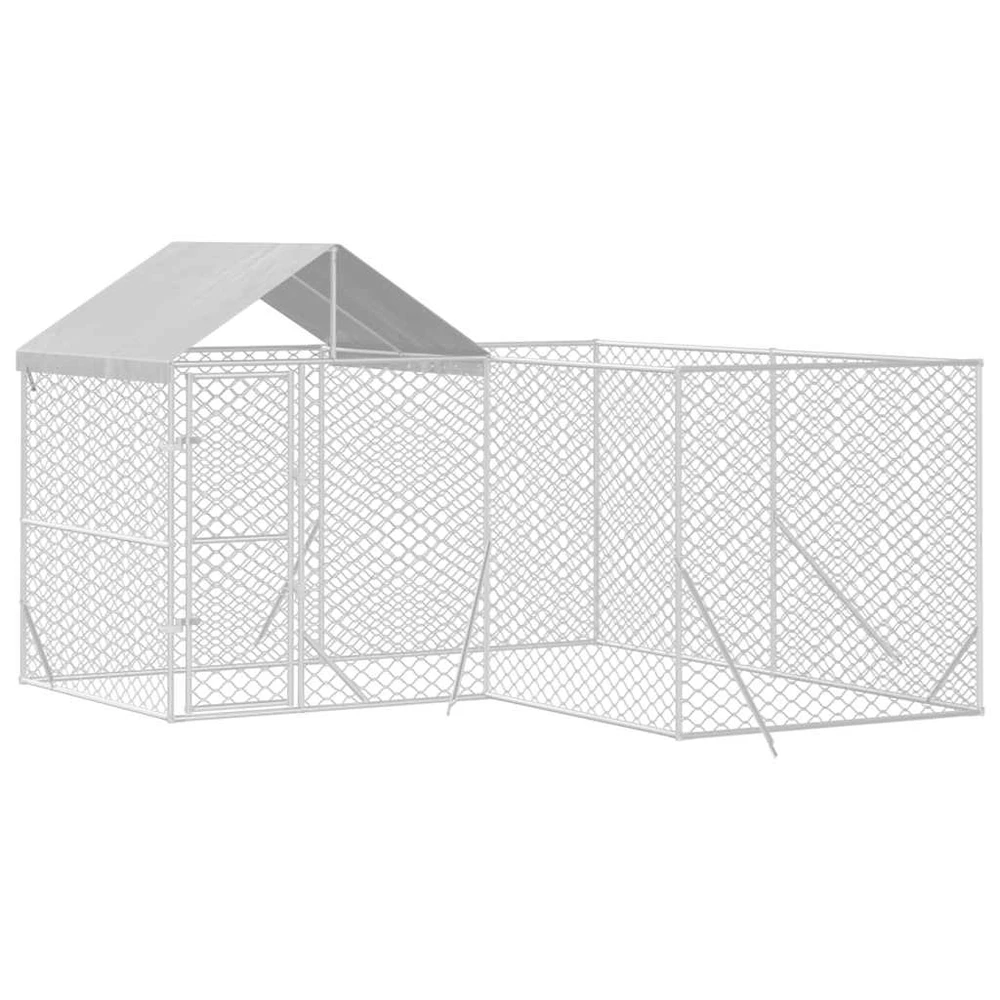 Lauko voljeras šunims su stogu, sidabrinis, 4x4x2,5m, plienas