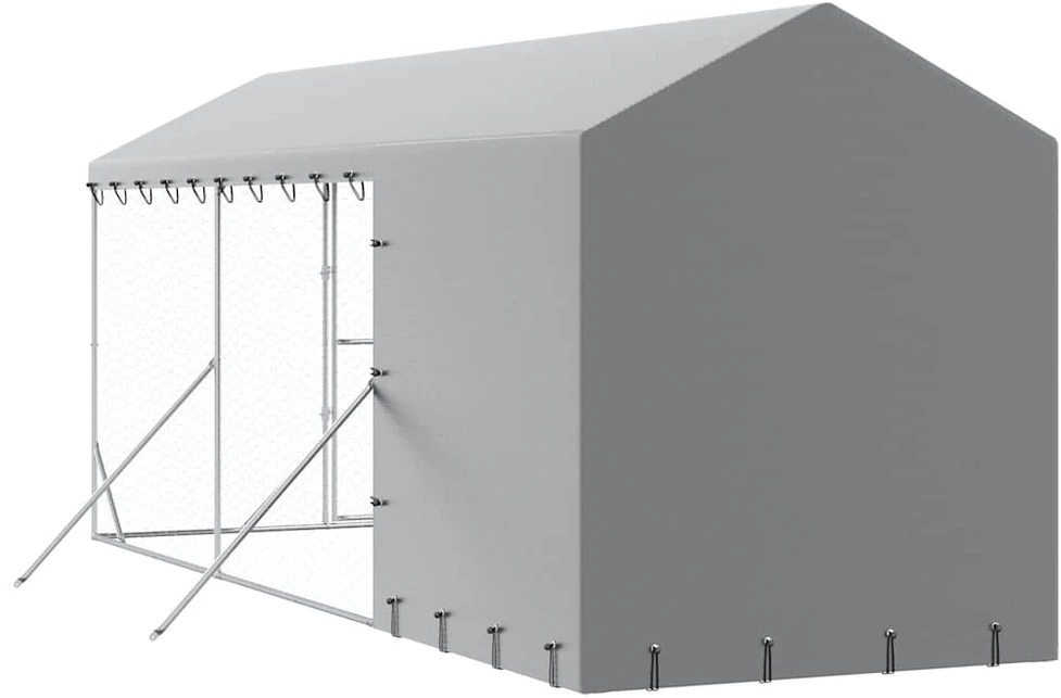 Lauko voljeras šunims su stogu, sidabrinis, 2x6x2,5m, plienas