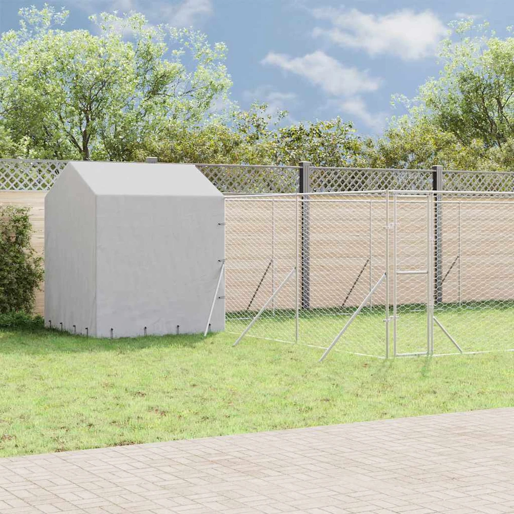 Lauko voljeras šunims su stogu, sidabrinis, 10x6x2,5m, plienas