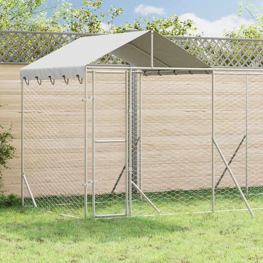 Lauko voljeras šunims su stogu, sidabrinis, 10x2x2,5m, plienas