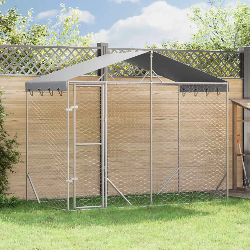 Lauko voljeras šunims su stogu, sidabrinis, 3x1,5x2,5m, plienas