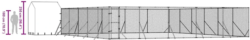 Lauko voljeras šunims su stogu, sidabrinis, 12x12x2,5m, plienas