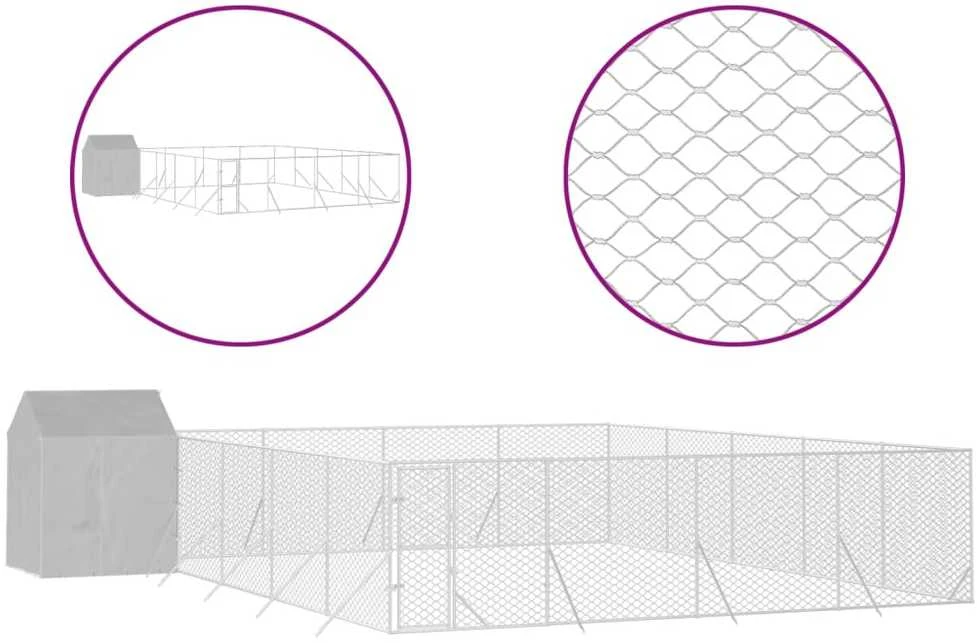 Lauko voljeras šunims su stogu, sidabrinis, 10x10x2,5m, plienas