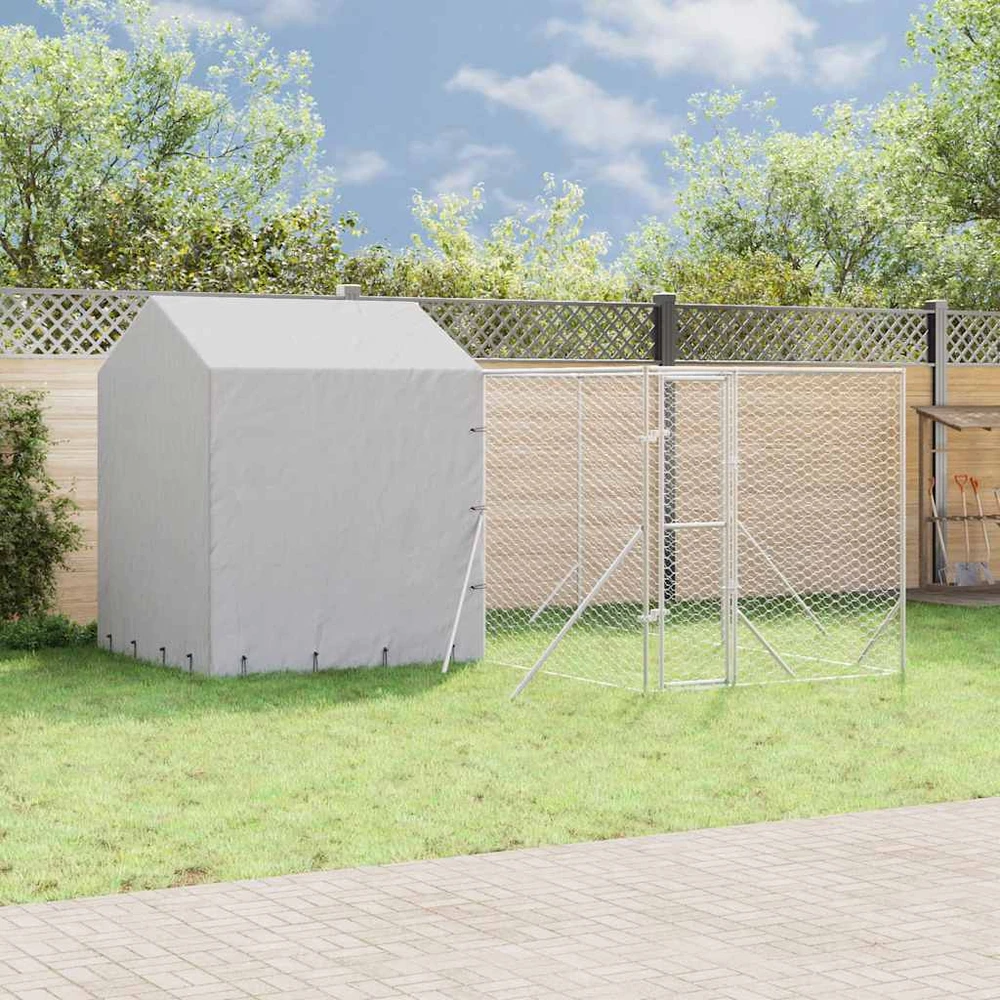 Lauko voljeras šunims su stogu, sidabrinis, 4x4x2,5m, plienas