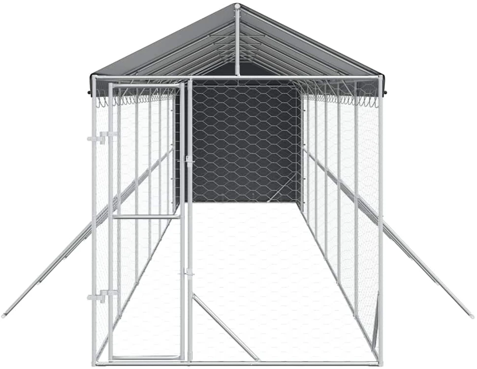 Lauko voljeras šunims su stogu, sidabrinis, 2x14x2,5m, plienas