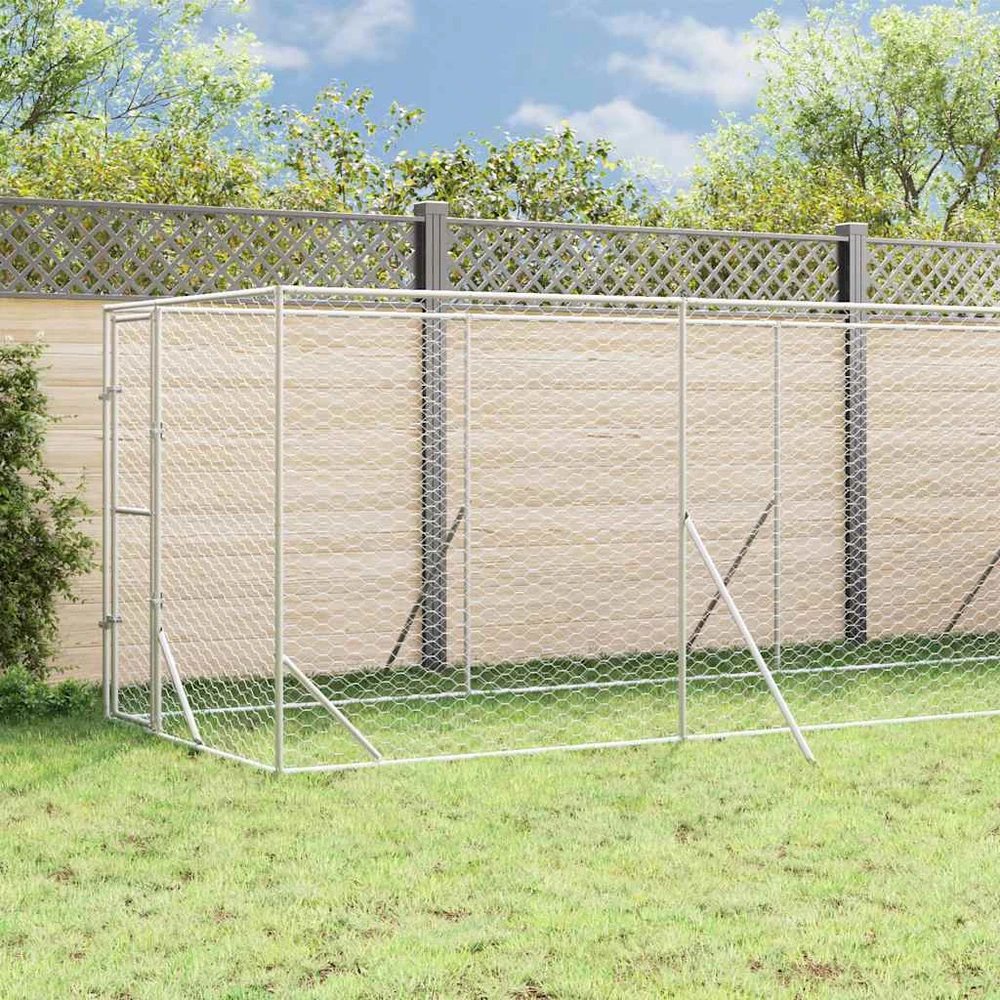 Lauko voljeras šunims su stogu, sidabrinis, 2x10x2,5m, plienas