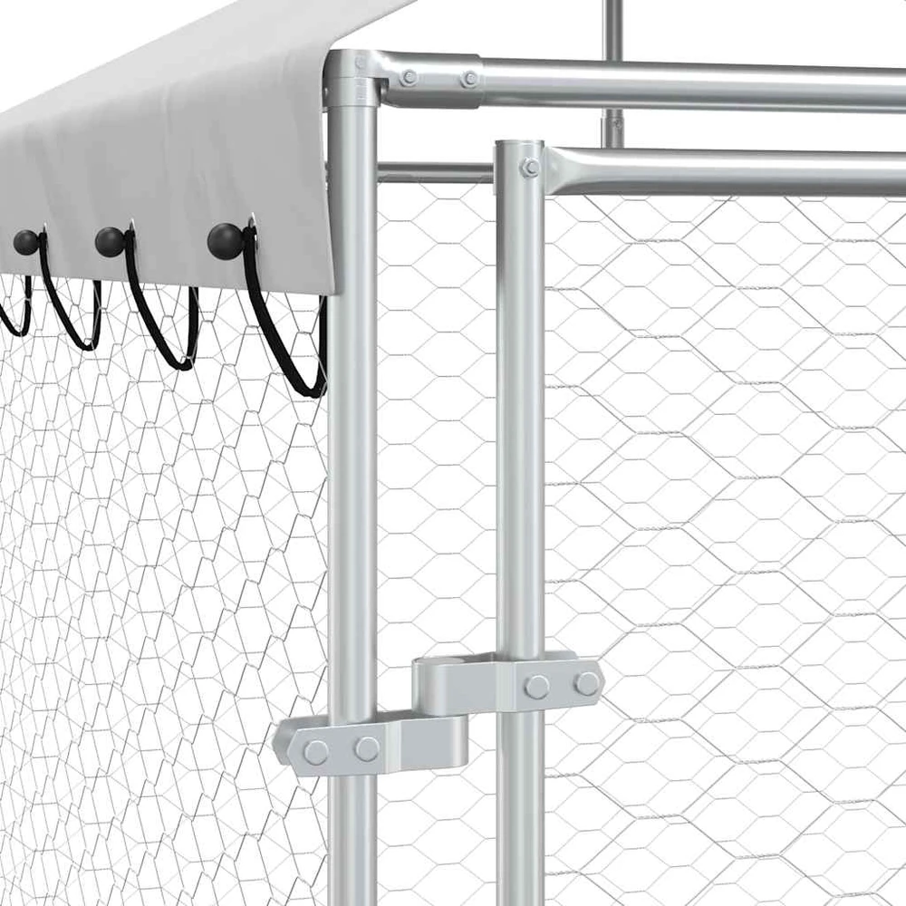 Lauko voljeras šunims su stogu, sidabrinis, 10x8x2,5m, plienas