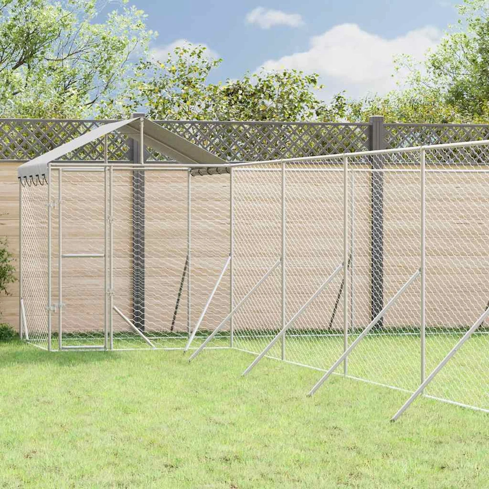 Lauko voljeras šunims su stogu, sidabrinis, 12x12x2,5m, plienas