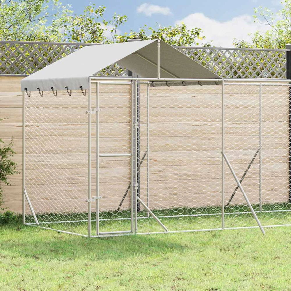 Lauko voljeras šunims su stogu, sidabrinis, 14x2x2,5m, plienas