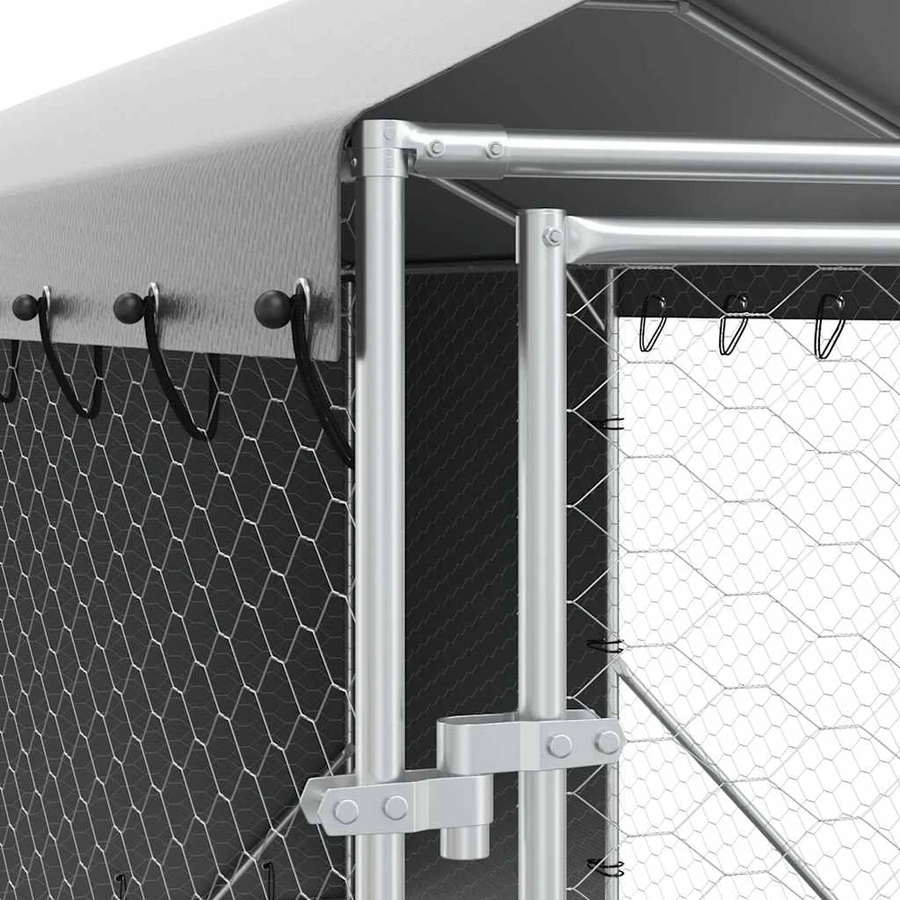 Lauko voljeras šunims su stogu, sidabrinis, 2x6x2,5m, plienas