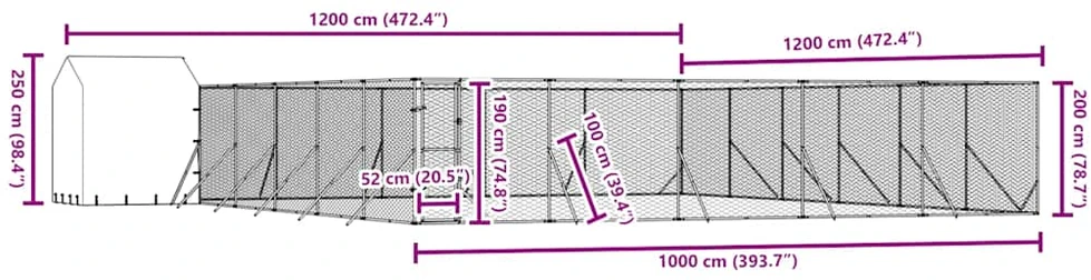 Lauko voljeras šunims su stogu, sidabrinis, 12x12x2,5m, plienas