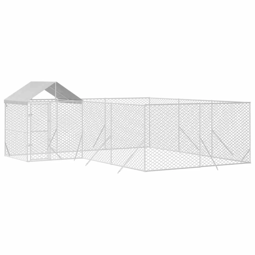 Lauko voljeras šunims su stogu, sidabrinis, 6x6x2,5m, plienas