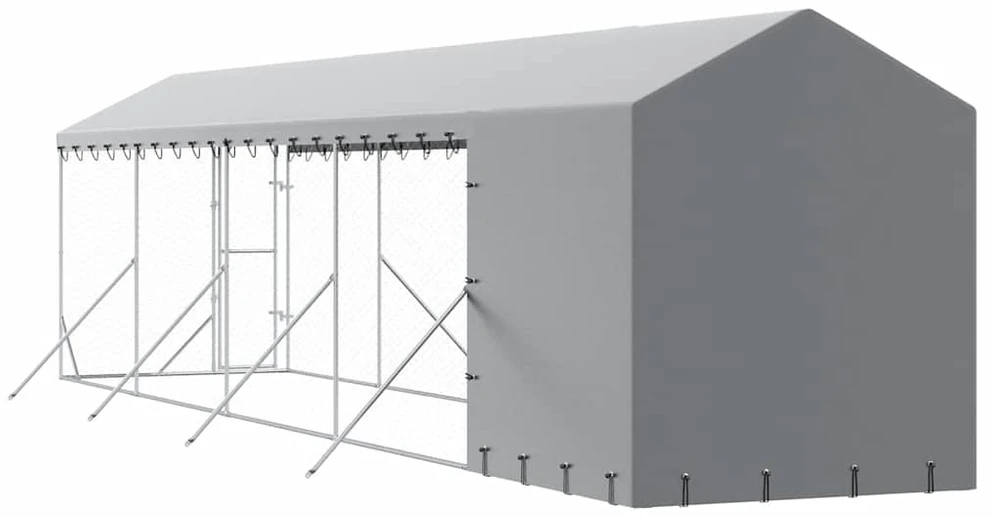 Lauko voljeras šunims su stogu, sidabrinis, 2x10x2,5m, plienas