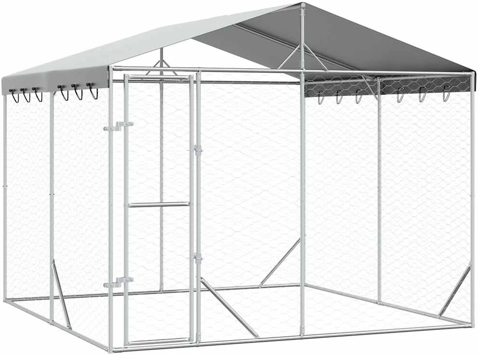 Lauko voljeras šunims su stogu, sidabrinis, 3x3x2,5m, plienas