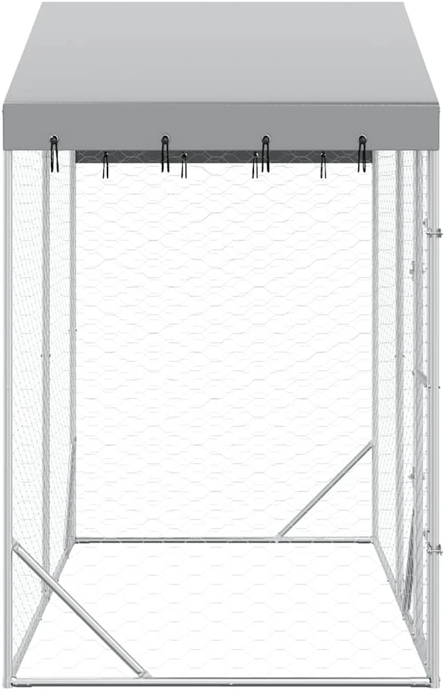 Lauko voljeras šunims su stogu, sidabrinis, 3x1,5x2,5m, plienas