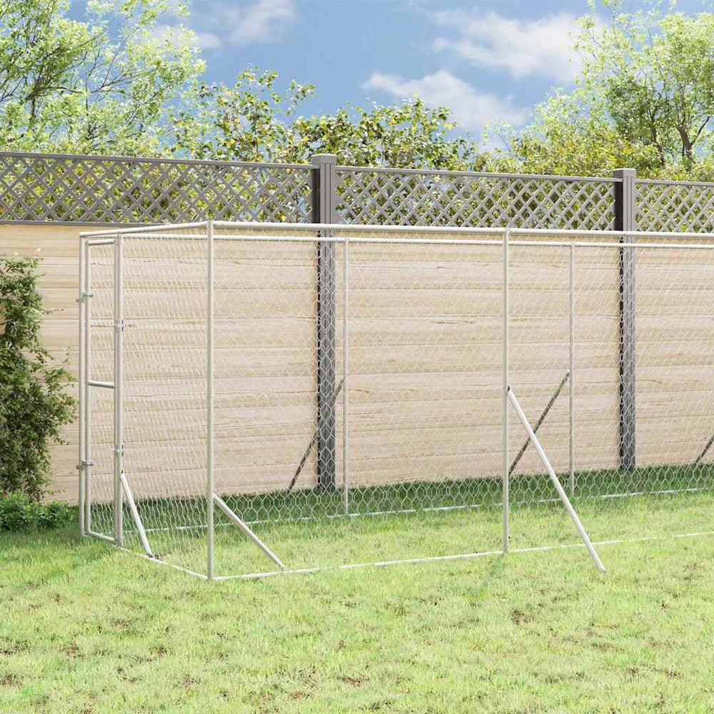 Lauko voljeras šunims su stogu, sidabrinis, 2x14x2,5m, plienas